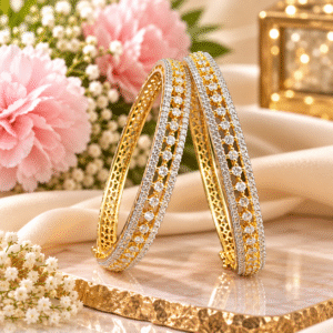 Gold-Tone CZ Chain-Link Bangles Set Size-2.4