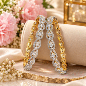 Gold-Tone CZ Chain-Link Bangles Set Size-2.6
