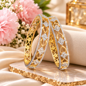 Gold-Tone CZ Floral Link Bangles Set Size- 2.4